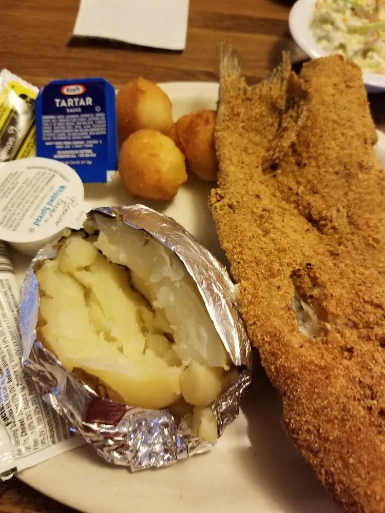 Catfish Fiddlers with Baked Potato